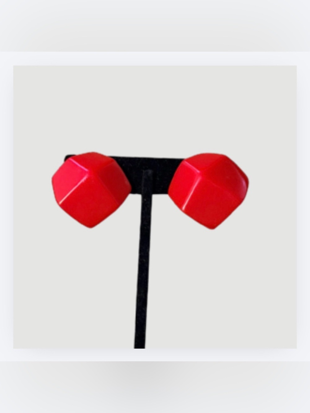 Vintage Red Geometric Clip-On Earrings, 1980s